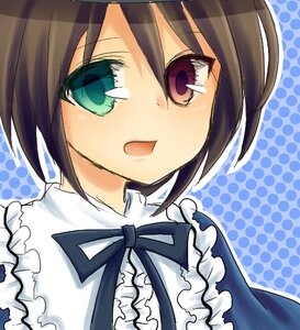 Rating: Safe Score: 0 Tags: 1girl :d blush frills halftone halftone_background image looking_at_viewer neck_ribbon open_mouth polka_dot polka_dot_background ribbon short_hair smile solo souseiseki upper_body User: admin
