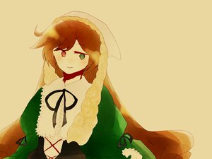 Rating: Safe Score: 0 Tags: 1girl brown_hair dress green_dress green_eyes heterochromia image juliet_sleeves long_hair long_sleeves looking_at_viewer red_eyes ribbon simple_background smile solo suiseiseki upper_body very_long_hair User: admin