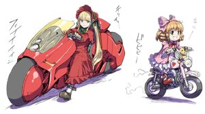 Rating: Safe Score: 0 Tags: 2girls akira blonde_hair blue_eyes bonnet bow brown_hair doll dress drill_hair food fruit green_eyes ground_vehicle hina_ichigo hinaichigo image kaneda_shoutarou's_bike kunkun long_hair motor_vehicle motorcycle multiple_girls pair parody photoshop_(medium) pink_bow red_dress rozen_maiden shinku shirayuki_shoushirou sitting strawberry twintails User: admin