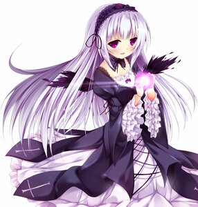 Rating: Safe Score: 0 Tags: 1girl black_dress blush commentary_request detached_collar doll_joints dress flower frilled_sleeves frills hairband highres image joints layered_dress lolita_fashion lolita_hairband long_hair long_sleeves looking_at_viewer nironiro open_mouth pink_eyes purple_eyes rose rozen_maiden silver_hair smile solo suigintou very_long_hair white_dress wide_sleeves wings User: admin