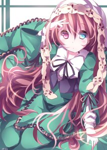 Rating: Safe Score: 0 Tags: 1girl absurdres bad_id bad_pixiv_id brown_hair dress frills green_dress green_eyes head_scarf heterochromia highres image long_hair long_sleeves looking_at_viewer photoshop_(medium) red_eyes ribbon rozen_maiden saijou_karin solo suiseiseki very_long_hair User: admin