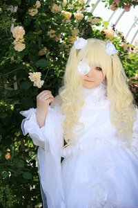 Rating: Safe Score: 0 Tags: 1girl bangs blonde_hair dress eyepatch flower hair_flower hair_ornament kirakishou lips long_hair long_sleeves looking_at_viewer one_eye_covered plant solo white_flower User: admin