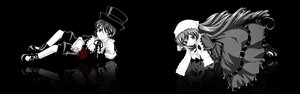 Rating: Safe Score: 0 Tags: boots dress flower green_eyes hat heterochromia image long_hair multiple_girls pair red_eyes rose short_hair siblings souseiseki spot_color suiseiseki top_hat User: admin