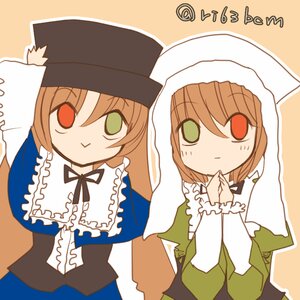 Rating: Safe Score: 0 Tags: 2girls blue_dress brown_hair dress frills green_dress green_eyes hat head_scarf heterochromia image long_sleeves multiple_girls own_hands_together pair red_eyes short_hair siblings simple_background sisters souseiseki suiseiseki top_hat twins User: admin