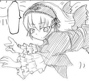 Rating: Safe Score: 0 Tags: 1girl blush dress eyebrows_visible_through_hair frilled_sleeves frills greyscale hairband image juliet_sleeves lolita_hairband long_hair long_sleeves monochrome ribbon simple_background solo suigintou upper_body white_background wings User: admin