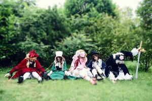 Rating: Safe Score: 0 Tags: black_footwear black_hair blonde_hair blue_dress blurry blurry_background blurry_foreground bow brown_hair day depth_of_field dress field grass hair_bow hat japanese_clothes kimono long_hair long_sleeves multiple_boys multiple_cosplay multiple_girls outdoors pants shirt sitting smile standing tagme very_long_hair wide_sleeves User: admin