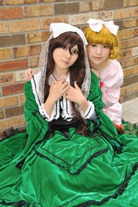 Rating: Safe Score: 0 Tags: 2girls 91076 blonde_hair brick_wall brown_hair dress green_dress head_scarf lips long_hair long_sleeves multiple_cosplay multiple_girls smile suiseiseki tagme User: admin