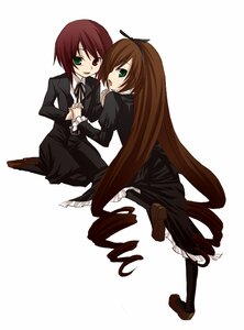 Rating: Safe Score: 0 Tags: 2girls brown_hair dress full_body green_eyes heterochromia holding_hands image interlocked_fingers long_hair long_sleeves multiple_girls pair pantyhose red_eyes shoes siblings sisters sitting souseiseki suiseiseki twins very_long_hair white_background User: admin