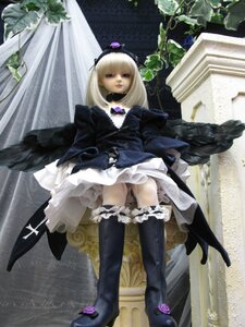 Rating: Questionable Score: 0 Tags: 1girl black_legwear blonde_hair doll dress frills gothic_lolita high_heels long_hair petticoat sitting solo suigintou thighhighs underwear wings User: admin