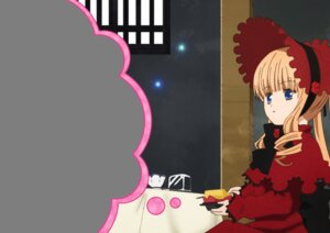 Rating: Safe Score: 0 Tags: 1girl blonde_hair blue_eyes bonnet bow camera cup dress image long_hair long_sleeves red_dress shinku solo teacup window User: admin