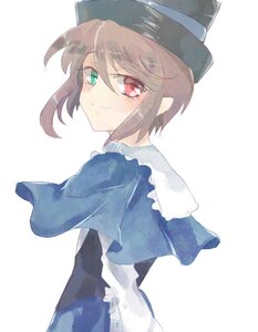 Rating: Safe Score: 0 Tags: 1girl brown_hair capelet closed_mouth dress hat heterochromia image looking_at_viewer red_eyes short_hair smile solo souseiseki striped striped_background vertical_stripes User: admin