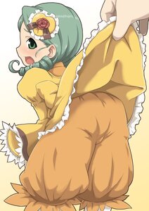 Rating: Safe Score: 3 Tags: 1girl aka_(s3637) bent_over bloomers blush clothes_lift commentary_request dress dress_lift drill_hair green_eyes green_hair hair_ornament image kanaria long_hair long_sleeves looking_back open_mouth photoshop_(medium) rozen_maiden solo solo_focus underwear User: admin