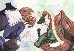 Rating: Safe Score: 0 Tags: 2girls blue_dress brown_hair closed_eyes dress frills green_dress green_eyes hat hat_removed head_scarf headwear_removed image long_hair long_sleeves multiple_girls pair short_hair siblings sisters smile souseiseki suiseiseki twins very_long_hair User: admin