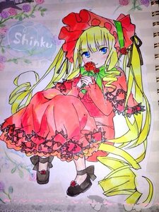 Rating: Safe Score: 0 Tags: 1girl artist_name black_footwear blonde_hair blue_eyes blush bonnet bow dress drill_hair flower frills holding holding_flower image long_hair looking_at_viewer marker_(medium) pink_flower pink_rose purple_rose red_capelet red_dress red_flower red_rose rose sample shinku sitting smile solo thorns traditional_media very_long_hair watercolor_(medium) User: admin