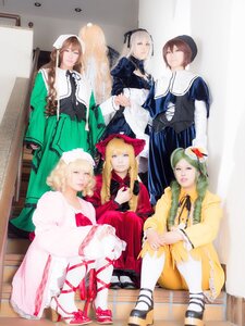 Rating: Safe Score: 0 Tags: 6+girls blonde_hair blue_eyes bow brown_hair dress hair_ornament hat long_hair multiple_cosplay multiple_girls sitting tagme User: admin