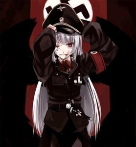 Rating: Safe Score: 0 Tags: 1girl armband belt blood hat image iron_cross long_hair military military_uniform peaked_cap red_eyes solo suigintou swastika uniform white_hair User: admin