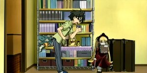 Rating: Safe Score: 0 Tags: 1boy 1girl black_hair blonde_hair book bookshelf bow dress glasses hair_bow image indoors library long_hair pants red_dress shinku solo User: admin