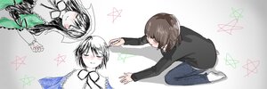 Rating: Safe Score: 0 Tags: blush brown_hair closed_eyes dress image long_hair multiple_girls pair short_hair smile souseiseki star_(symbol) striped suiseiseki User: admin