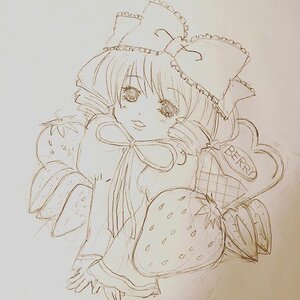 Rating: Safe Score: 0 Tags: 1girl bow detached_sleeves hair_bow hakurei_reimu hinaichigo image looking_at_viewer monochrome photo sketch solo traditional_media User: admin