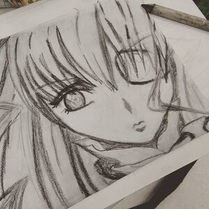 Rating: Safe Score: 0 Tags: 1girl barasuishou close-up face graphite_(medium) greyscale image monochrome solo traditional_media User: admin