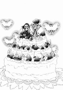 Rating: Safe Score: 0 Tags: 2girls cake dress food frills fruit greyscale hairband hat hinaichigo image long_hair monochrome multiple_girls pair shinku siblings sisters smile User: admin