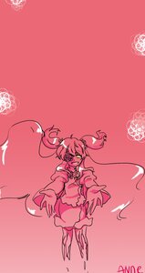 Rating: Safe Score: 0 Tags: 1girl artist_name bow dress gloves image kaname_madoka kirakishou long_hair magical_girl pink_theme red_background signature solo two_side_up ultimate_madoka yellow_eyes User: admin