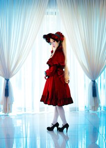Rating: Safe Score: 0 Tags: 1girl blonde_hair curtains dress flower high_heels lolita_fashion long_hair pantyhose red_dress shinku shoes solo standing white_legwear window User: admin