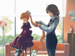 Rating: Safe Score: 0 Tags: 2girls blonde_hair bow brown_hair brush chair closed_eyes commentary_request dress flower glasses image indoors lamp long_hair long_sleeves multiple_girls open_mouth pantyhose ponytail ranranloo rozen_maiden sakurada_nori shinku side_ponytail skirt smile solo standing tree vase very_long_hair window User: admin