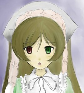 Rating: Safe Score: 0 Tags: 1girl :o braid dress frills green_dress green_eyes hat image long_hair red_eyes ribbon simple_background solo suiseiseki twin_braids upper_body User: admin