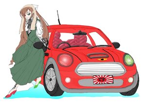 Rating: Safe Score: 0 Tags: 1girl bangs brown_hair car dress green_dress green_eyes ground_vehicle heterochromia image long_hair long_sleeves looking_at_viewer motor_vehicle ribbon sitting sleeveless_dress solo striped suiseiseki white_background User: admin