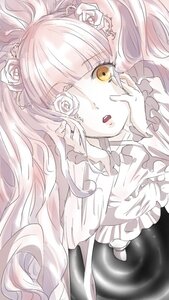 Rating: Safe Score: 0 Tags: 1girl bangs dress eyepatch flower frills hair_flower hair_ornament hands_on_own_face image kirakishou long_hair looking_at_viewer rose solo very_long_hair white_flower white_rose yellow_eyes User: admin
