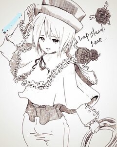 Rating: Safe Score: 0 Tags: ... 1girl blush capelet flower hat hat_flower image long_sleeves monochrome rose short_hair solo souseiseki thorns User: admin