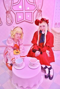 Rating: Safe Score: 0 Tags: 2girls argyle argyle_background argyle_legwear blonde_hair bow checkered checkered_background checkered_floor curtains dress flower hair_bow jack-o'-lantern long_hair mirror multiple_cosplay multiple_girls pumpkin short_hair sitting star_(symbol) tagme tile_floor tiles User: admin