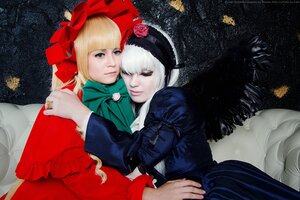 Rating: Safe Score: 0 Tags: 1boy 2girls blonde_hair blue_eyes bonnet bug butterfly dress flower insect jewelry long_hair multiple_cosplay ring shinku tagme wings User: admin