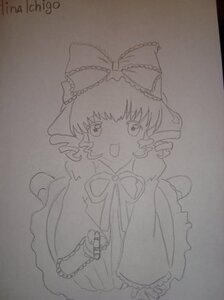 Rating: Safe Score: 0 Tags: 1girl auto_tagged bow dated dress hair_bow hinaichigo image kagiyama_hina looking_at_viewer monochrome open_mouth photo smile solo traditional_media User: admin