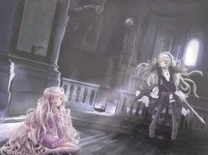 Rating: Safe Score: 0 Tags: 2girls bangs black_footwear boots dress frills image indoors kirakishou long_hair multiple_girls pair silver_hair sitting suigintou very_long_hair User: admin