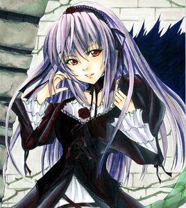 Rating: Safe Score: 0 Tags: 1girl acrylic_paint_(medium) cross-laced_clothes detached_collar dress flower frilled_sleeves frills hairband image long_hair long_sleeves looking_at_viewer marker_(medium) parted_lips pastel_(medium) red_eyes rose shikishi solo suigintou traditional_media upper_body very_long_hair User: admin
