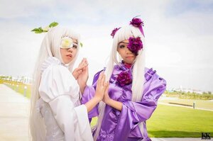 Rating: Safe Score: 0 Tags: 2girls blindfold dress eyepatch flower hair_flower hair_ornament lips long_hair multiple_cosplay multiple_girls purple_flower tagme User: admin