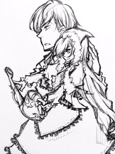 Rating: Safe Score: 0 Tags: 1girl dress frills greyscale image long_hair long_sleeves monochrome sketch solo suiseiseki User: admin