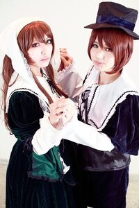 Rating: Safe Score: 0 Tags: 2girls 91076 brown_hair dress green_eyes hat heterochromia holding_hands long_hair long_sleeves looking_at_viewer multiple_cosplay multiple_girls red_eyes short_hair siblings sisters souseiseki suiseiseki tagme top_hat twins User: admin