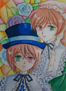 Rating: Safe Score: 0 Tags: 2girls bonnet flower frills green_eyes hat heterochromia image long_hair looking_at_viewer multiple_girls pair pink_hair pink_rose red_eyes ribbon rose short_hair siblings sisters smile souseiseki suiseiseki top_hat traditional_media twins User: admin