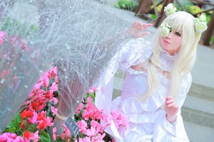 Rating: Safe Score: 0 Tags: 1girl blonde_hair blurry depth_of_field dress flower hair_ornament kirakishou lips long_hair sitting solo water white_dress User: admin