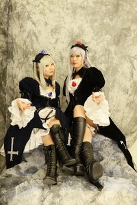 Rating: Safe Score: 0 Tags: 2girls boots cross-laced_footwear dress frills gothic_lolita hairband hat lolita_fashion long_hair long_sleeves mini_hat mini_top_hat multiple_girls silver_hair sitting solo suigintou top_hat User: admin