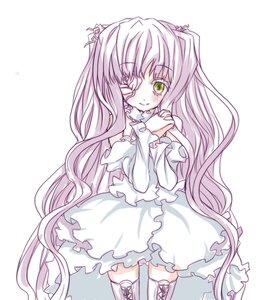 Rating: Safe Score: 0 Tags: 1girl bare_shoulders boots dress frills green_eyes image kirakishou long_hair long_sleeves one_eye_closed pink_hair simple_background smile solo striped striped_legwear thighhighs vertical_stripes very_long_hair zettai_ryouiki User: admin