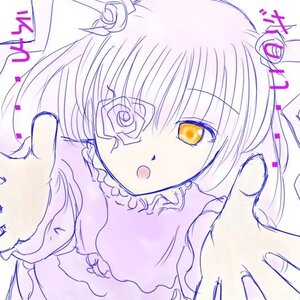 Rating: Safe Score: 0 Tags: 1girl bangs eyepatch flower hair_flower hair_ornament hands image kirakishou looking_at_viewer rose solo traditional_media white_rose yellow_eyes User: admin