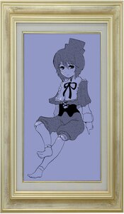 Rating: Safe Score: 0 Tags: 1girl barefoot frame full_body image long_sleeves looking_at_viewer neck_ribbon photo ribbon short_hair simple_background sitting skirt socks solo souseiseki User: admin