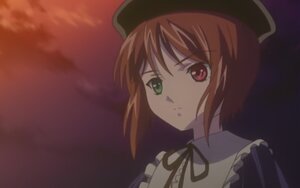 Rating: Safe Score: 0 Tags: 1girl black_headwear brown_hair closed_mouth collar green_eyes hat heterochromia image looking_at_viewer red_eyes ribbon screenshot short_hair solo souseiseki User: admin