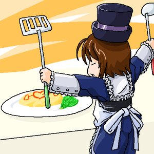 Rating: Safe Score: 0 Tags: 1girl auto_tagged blue_dress brown_hair dress food hat holding image long_sleeves parody short_hair solo souseiseki User: admin