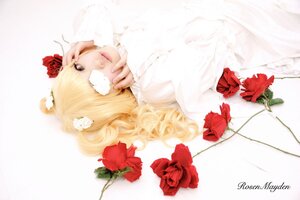 Rating: Safe Score: 0 Tags: 1girl blonde_hair camellia flower hands_on_own_face kirakishou lips lying red_flower red_rose rose solo striped vertical_stripes User: admin