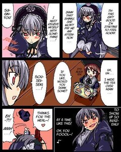 Rating: Safe Score: 0 Tags: 2girls blush comic english_text hard_translated image long_sleeves lowres multiple_girls pair red_eyes rozen_maiden silver_hair sirokuro.ro souseiseki suigintou third-party_edit translated yuri User: admin